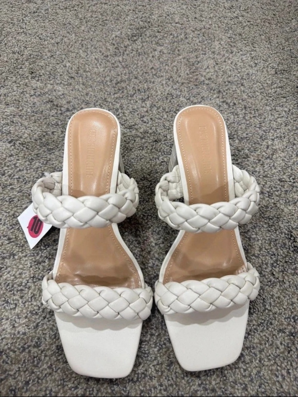 Women’s White Braided Strap Block Heel Sandals